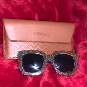 Missoni Multicolor Glitter Sunglasses with Tan Case